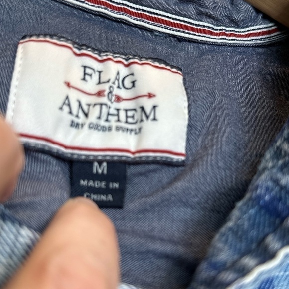 Flag and Anthem Blue Plaid Button Down Medium M - Picture 2 of 6